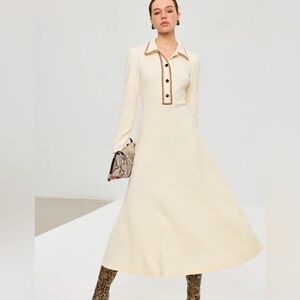 Commense Contrast Trim Collared Midi Dress